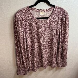 NATION LTD Women's XXL Long Sleeve Smocked Cuff Leopard Print Top Made in Peru